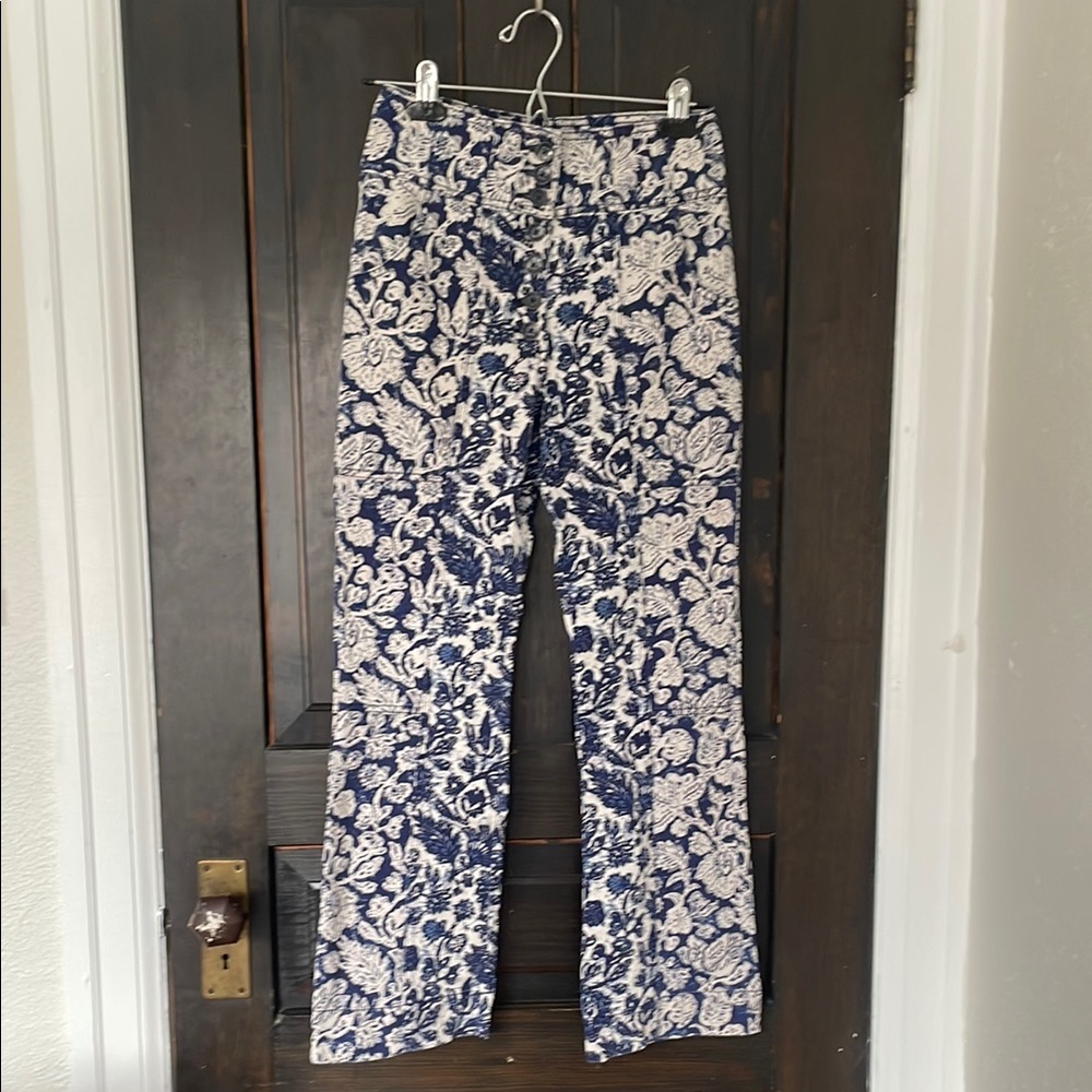 Ulla Johnson Lou Flared Jean.  Floral Blue and White